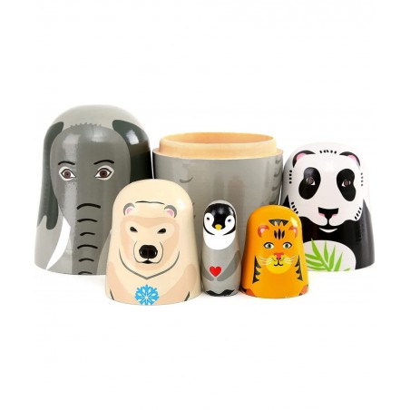 5pcs Beautiful Handmade Wooden Animal Nesting Dolls Elephant Panda Nesting Dolls Gift Russian Nesting Wishing Dolls Matryoshk...