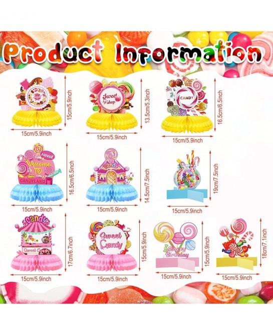 10 Pcs Candy Party Supplies Candyland Table Honeycomb Centerpiece Decorations Colorful Candy Themed Birthday Party Decoration...