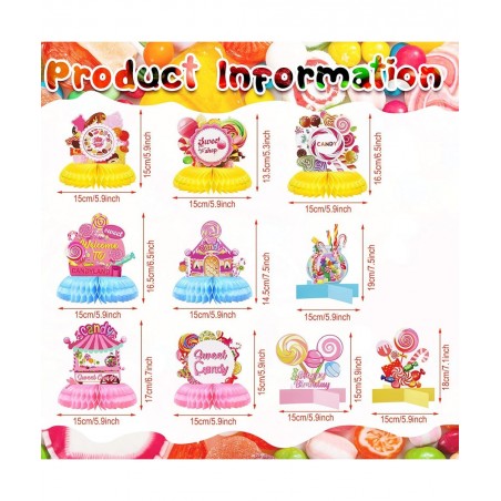 10 Pcs Candy Party Supplies Candyland Table Honeycomb Centerpiece Decorations Colorful Candy Themed Birthday Party Decoration...
