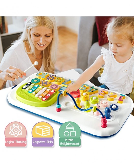 Educational Learning Montessori Toys for Kids 7 in 1 Puzzles Number Shape Sorter Counting Stacker with Number Blocks Xylophon...