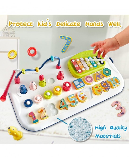 Educational Learning Montessori Toys for Kids 7 in 1 Puzzles Number Shape Sorter Counting Stacker with Number Blocks Xylophon...