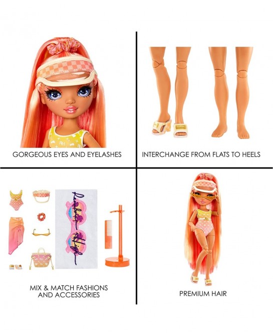 Pacific Coast Simone Summers- Sunrise (Orange) Fashion Doll with 2 Designer Outfits Pool Accessories Playset Interchangeable ...