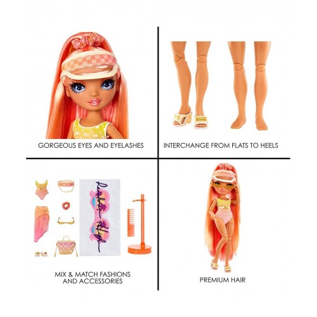 Pacific Coast Simone Summers- Sunrise (Orange) Fashion Doll with 2 Designer Outfits Pool Accessories Playset Interchangeable ...