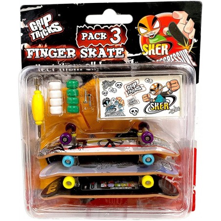 Grip and Tricks - 3 Finger Skates with Pro Fingerboard Tools and Toy Skateboards Accessories - Finger Skate Pack 3 - Finger T...