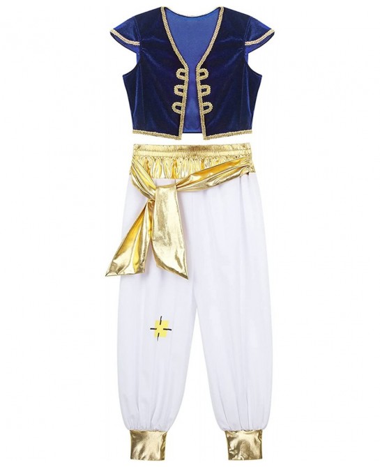 Kids Boys Halloween Cosplay Outfits Arabian Prince Costume Cap Sleeve Top with Pants Two Piece Set $20.83 Kids' Costumes