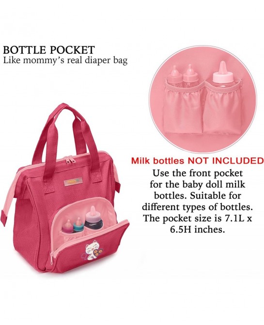 HappyVk- Baby Doll Diaper Bag with Doll Changing Pad- Handbag for Girls- Cat Luminous Embroidery $38.92 Doll Accessories