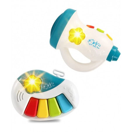 Baby Toddler Piano & Trumpet Musical Toy Set - Popular Childrens Songs Flashing Lights Chunky Buttons for Little Fingers On/O...