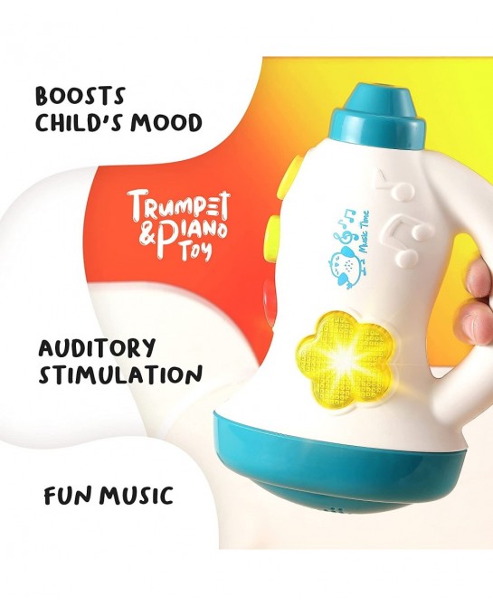 Baby Toddler Piano & Trumpet Musical Toy Set - Popular Childrens Songs Flashing Lights Chunky Buttons for Little Fingers On/O...