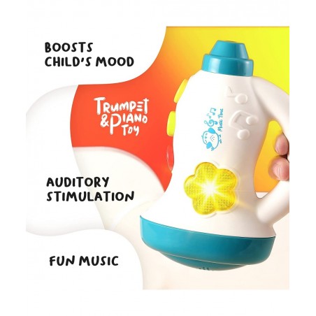 Baby Toddler Piano & Trumpet Musical Toy Set - Popular Childrens Songs Flashing Lights Chunky Buttons for Little Fingers On/O...