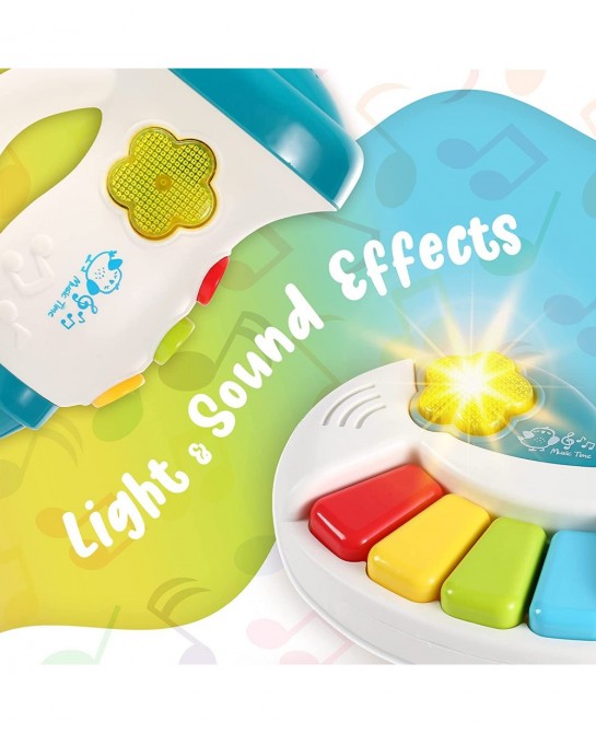 Baby Toddler Piano & Trumpet Musical Toy Set - Popular Childrens Songs Flashing Lights Chunky Buttons for Little Fingers On/O...
