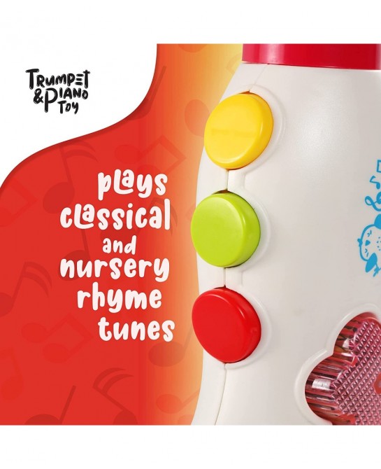 Baby Toddler Piano & Trumpet Musical Toy Set - Popular Childrens Songs Flashing Lights Chunky Buttons for Little Fingers On/O...