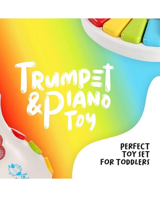 Baby Toddler Piano & Trumpet Musical Toy Set - Popular Childrens Songs Flashing Lights Chunky Buttons for Little Fingers On/O...