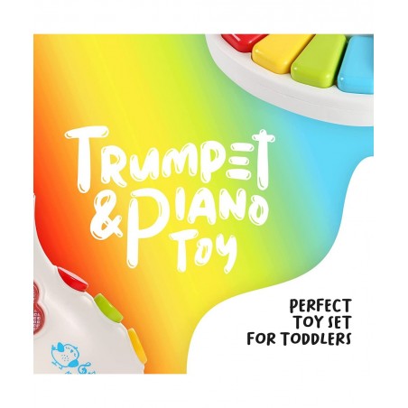 Baby Toddler Piano & Trumpet Musical Toy Set - Popular Childrens Songs Flashing Lights Chunky Buttons for Little Fingers On/O...