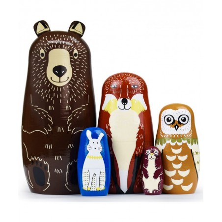 Russian Nesting Dolls Animal Bear Matryoshka Dolls Cute Handmade Wooden Toys Set of 5 for Kids $30.28 Nesting Dolls