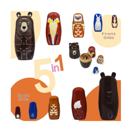 Russian Nesting Dolls Animal Bear Matryoshka Dolls Cute Handmade Wooden Toys Set of 5 for Kids $30.28 Nesting Dolls