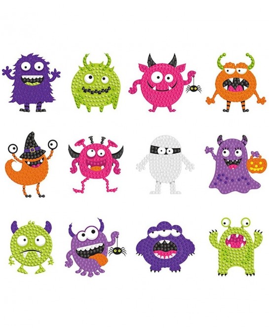 12Pcs Halloween Diamond Painting Stickers DIY Creative Diamond Art Sticker Miniature Gem Crafts Inlay for Beginners Paint-by-...
