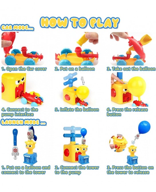 Balloon Launcher Car Toy Set 72 pcs Balloon Car Toy with Pump Balloon Toys for Kids Balloon Launcher Toy Balloon Powered Car ...