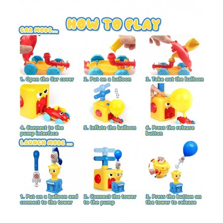 Balloon Launcher Car Toy Set 72 pcs Balloon Car Toy with Pump Balloon Toys for Kids Balloon Launcher Toy Balloon Powered Car ...