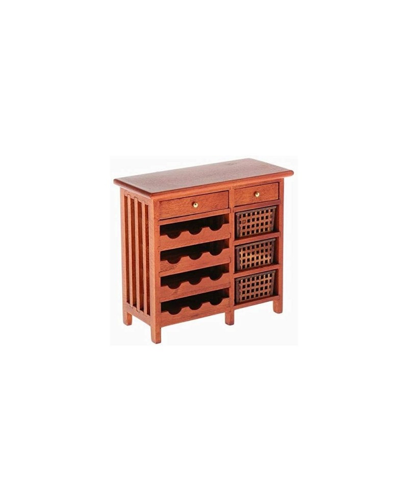 1:12 Dollhouse Miniature Doll Furniture Wooden Wine Cabinet Shelving w/ Drawers Wine Rack with Table Top Dollhouse Furniture ...