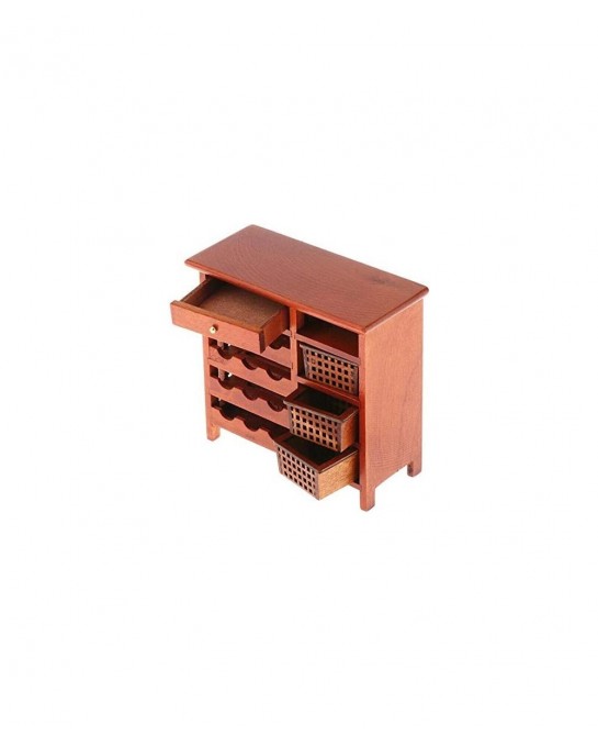 1:12 Dollhouse Miniature Doll Furniture Wooden Wine Cabinet Shelving w/ Drawers Wine Rack with Table Top Dollhouse Furniture ...