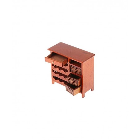 1:12 Dollhouse Miniature Doll Furniture Wooden Wine Cabinet Shelving w/ Drawers Wine Rack with Table Top Dollhouse Furniture ...
