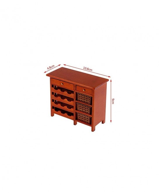 1:12 Dollhouse Miniature Doll Furniture Wooden Wine Cabinet Shelving w/ Drawers Wine Rack with Table Top Dollhouse Furniture ...
