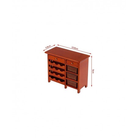 1:12 Dollhouse Miniature Doll Furniture Wooden Wine Cabinet Shelving w/ Drawers Wine Rack with Table Top Dollhouse Furniture ...