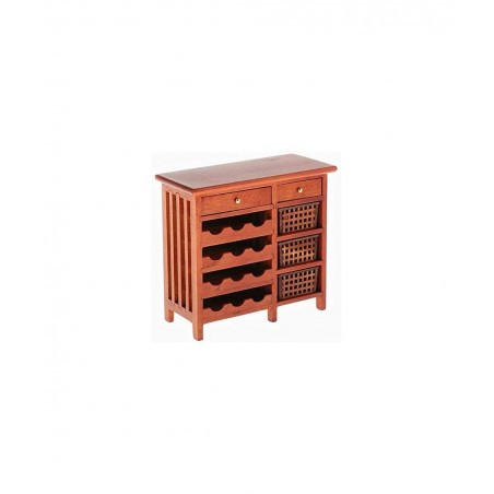 1:12 Dollhouse Miniature Doll Furniture Wooden Wine Cabinet Shelving w/ Drawers Wine Rack with Table Top Dollhouse Furniture ...