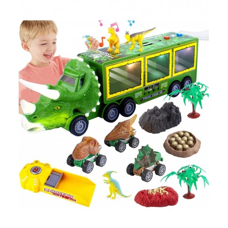 Dinosaur Truck Carrier for Boys and Girls Car Transporter Toy with Light Sound Kids Dinosaur Toys Set with Pull Back Car Laun...