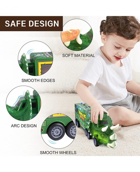 Dinosaur Truck Carrier for Boys and Girls Car Transporter Toy with Light Sound Kids Dinosaur Toys Set with Pull Back Car Laun...