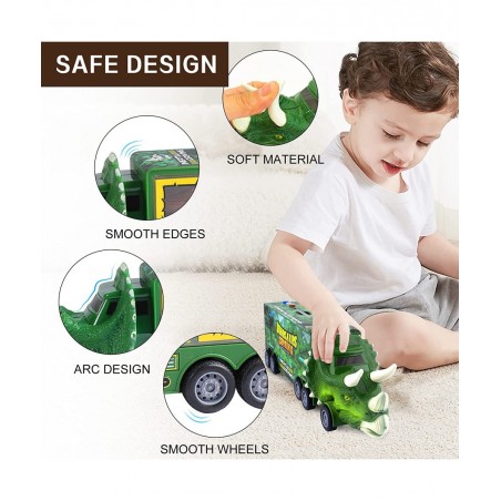 Dinosaur Truck Carrier for Boys and Girls Car Transporter Toy with Light Sound Kids Dinosaur Toys Set with Pull Back Car Laun...