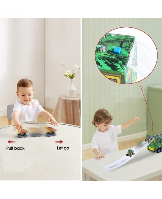 Dinosaur Truck Carrier for Boys and Girls Car Transporter Toy with Light Sound Kids Dinosaur Toys Set with Pull Back Car Laun...