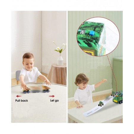 Dinosaur Truck Carrier for Boys and Girls Car Transporter Toy with Light Sound Kids Dinosaur Toys Set with Pull Back Car Laun...