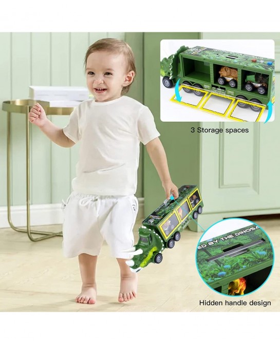 Dinosaur Truck Carrier for Boys and Girls Car Transporter Toy with Light Sound Kids Dinosaur Toys Set with Pull Back Car Laun...