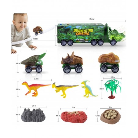 Dinosaur Truck Carrier for Boys and Girls Car Transporter Toy with Light Sound Kids Dinosaur Toys Set with Pull Back Car Laun...