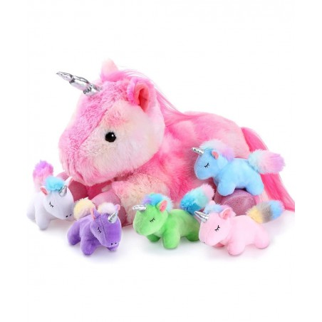 6 Pieces Unicorn Plush Toy Set 1 Large Unicorn Stuffed Animals 5 Colorful Mini Plush Unicorn Toy Cute Unicorn Toys for Party ...
