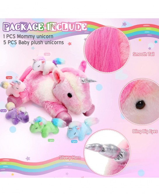 6 Pieces Unicorn Plush Toy Set 1 Large Unicorn Stuffed Animals 5 Colorful Mini Plush Unicorn Toy Cute Unicorn Toys for Party ...