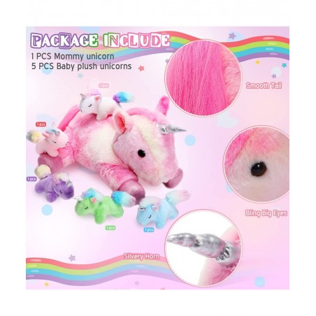 6 Pieces Unicorn Plush Toy Set 1 Large Unicorn Stuffed Animals 5 Colorful Mini Plush Unicorn Toy Cute Unicorn Toys for Party ...