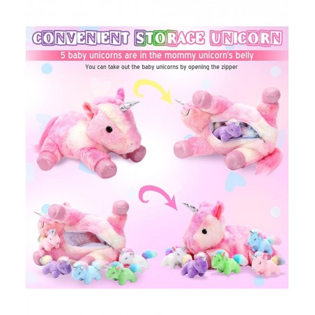 6 Pieces Unicorn Plush Toy Set 1 Large Unicorn Stuffed Animals 5 Colorful Mini Plush Unicorn Toy Cute Unicorn Toys for Party ...