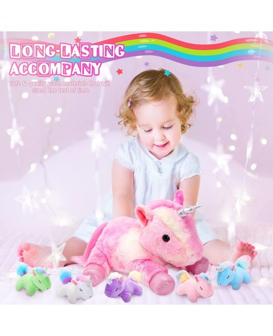 6 Pieces Unicorn Plush Toy Set 1 Large Unicorn Stuffed Animals 5 Colorful Mini Plush Unicorn Toy Cute Unicorn Toys for Party ...