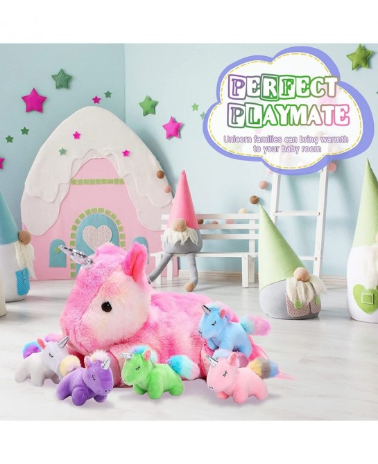 6 Pieces Unicorn Plush Toy Set 1 Large Unicorn Stuffed Animals 5 Colorful Mini Plush Unicorn Toy Cute Unicorn Toys for Party ...
