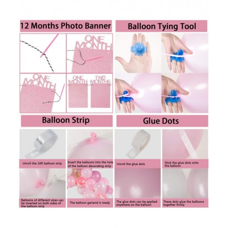 Girl 1st Birthday Decorations 66PCS Pink 1st Birthday Decorations for Girls with 12 Months Photo Banner 1st Birthday Baby Cro...