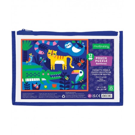 Rainforest 12 Piece Pouch Puzzle Jigsaw Puzzle for Kids with Extra-Thick Pieces 14" x 11" Includes a Reusable Zippered Pouch ...