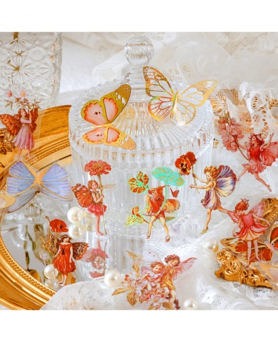 Fairy Gold foil Holographic Stickers Set(120 pieces with 4 Themes)-Resin Transparent Waterproof Stickers Butterfly Flower Vin...