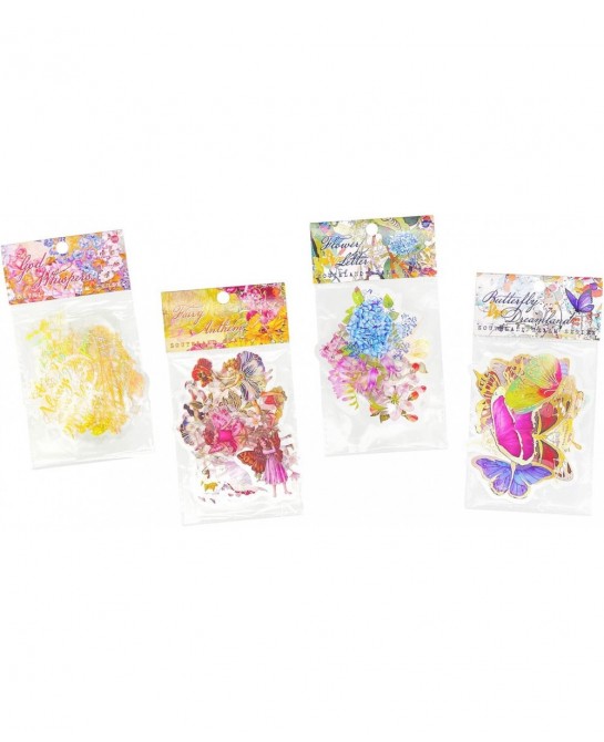 Fairy Gold foil Holographic Stickers Set(120 pieces with 4 Themes)-Resin Transparent Waterproof Stickers Butterfly Flower Vin...