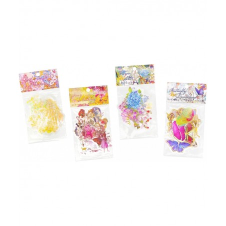 Fairy Gold foil Holographic Stickers Set(120 pieces with 4 Themes)-Resin Transparent Waterproof Stickers Butterfly Flower Vin...