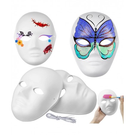 6 Pcs DIY Full Face Masks White Paper Pulp Masks Paintable Blank Mask Masquerade Mask Mardi Gras Mask Party Full Face Masks $...