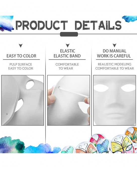 6 Pcs DIY Full Face Masks White Paper Pulp Masks Paintable Blank Mask Masquerade Mask Mardi Gras Mask Party Full Face Masks $...