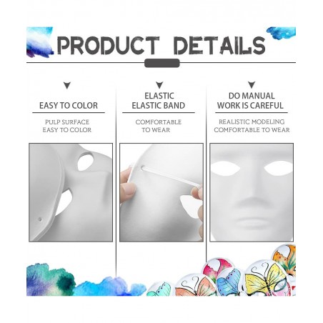 6 Pcs DIY Full Face Masks White Paper Pulp Masks Paintable Blank Mask Masquerade Mask Mardi Gras Mask Party Full Face Masks $...