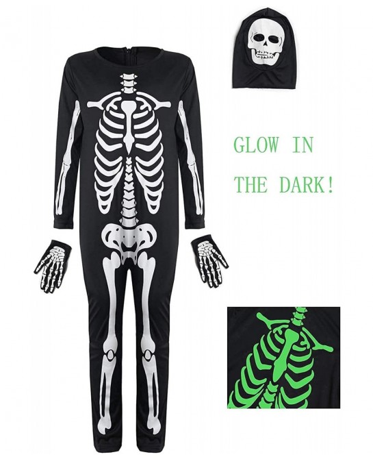 Kids Skeleton Costume Glow in The Dark Halloween Horror Jumpsuit for Boys&Girls $17.99 Kids' Costumes